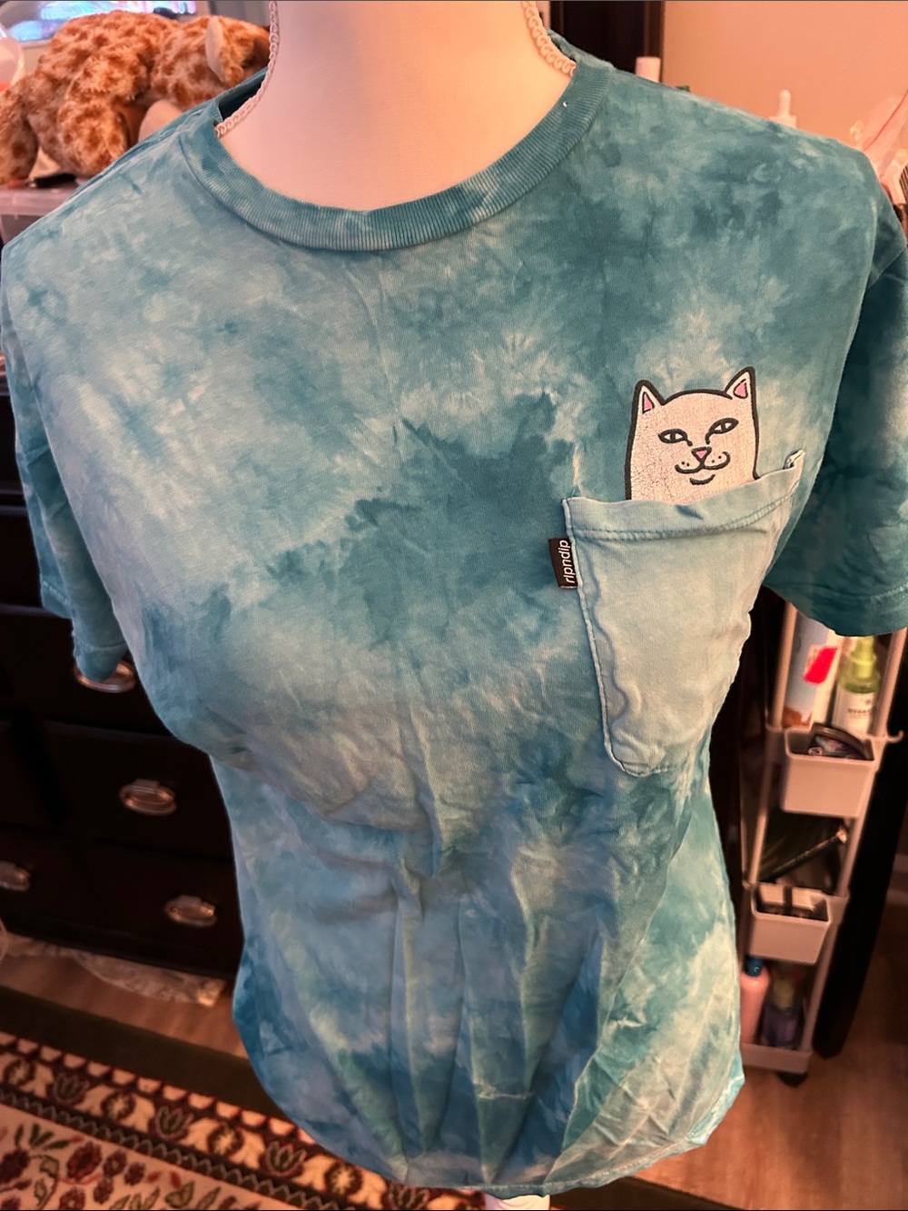 Ripndip Teal Tie-Dye Cat Pocket Tee